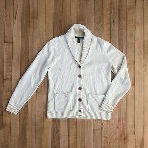 Lauren Ralph Lauren Ivory Shawl Collar Cardigan Sweater